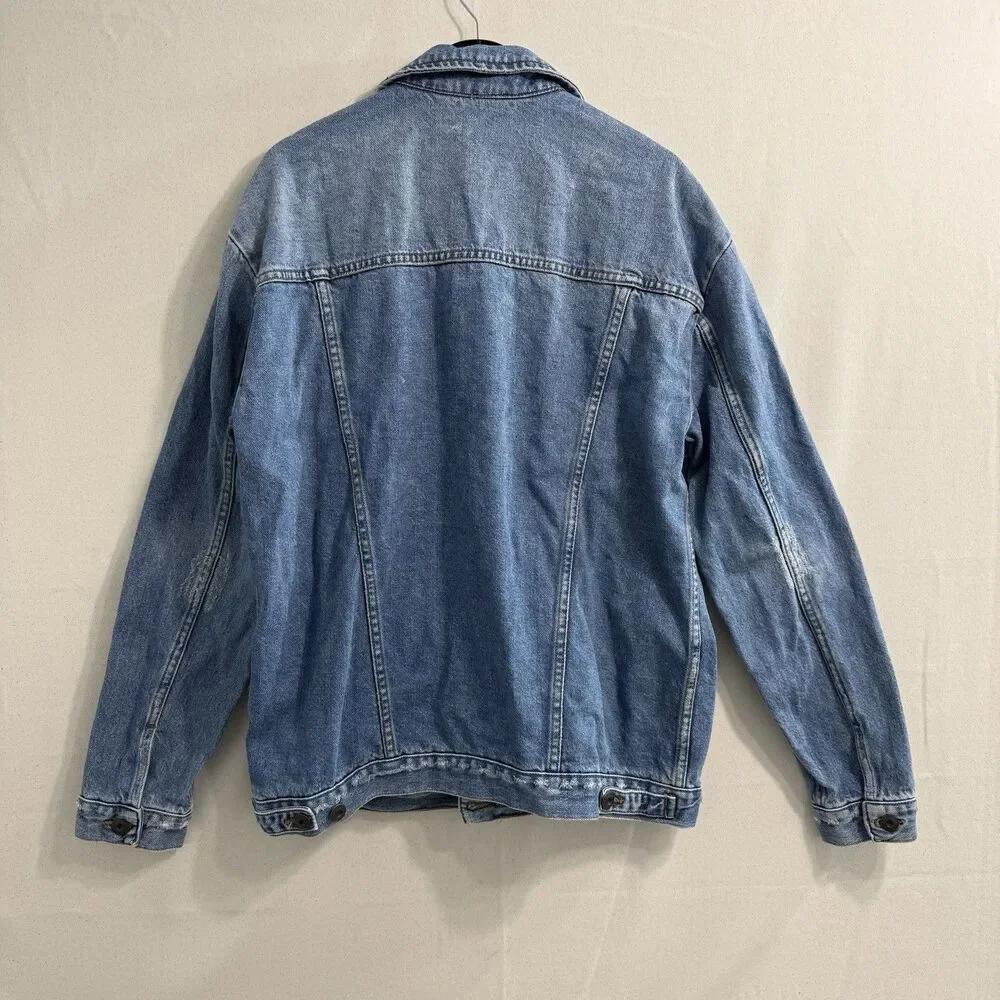 Free People Blue Distressed Denim Trucker Jacket Washed size Small Women
